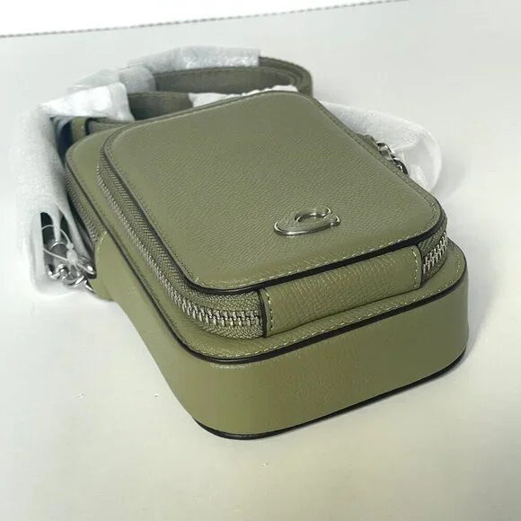 Coach Phone Crossbody Bag CP272 Crossgrain Leather Moss Pockets Unisex ORGPKG - Picture 6 of 12